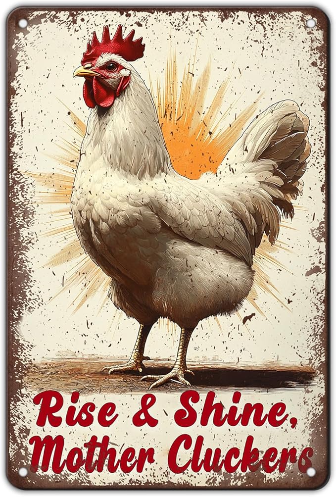 Funny Chicken Signs Rise And Shine Mother Cluckers Aluminium Sign Metal Chicken Signs Decor Home Ktichen Farm Are Wall 12x8 Inch Vintage Chicken Signs For Coop Metal Tin Signs Poster
