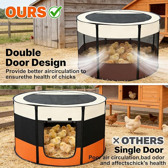 Brooder Box for Chicks, Chicken Brooder Playpen with Dual Door, Breathable Mesh Ventilation, Pop-Up Baby Chicken Pen Supplies Brooding Up to 15-20 Baby Chicks Ducks Quails