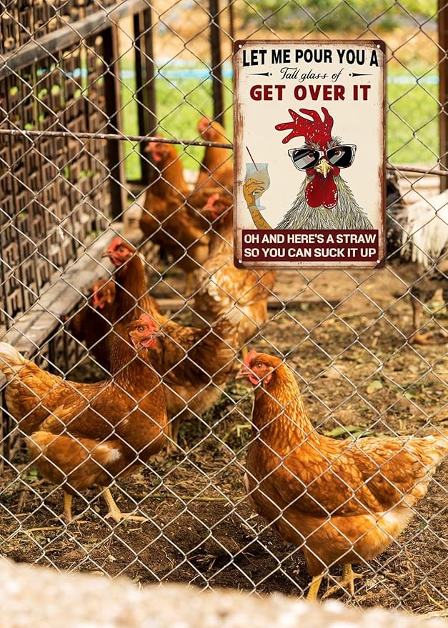 Get Over It Oh Metal Sign - Humorous Chicken Coop Decor - 8x12 Inch