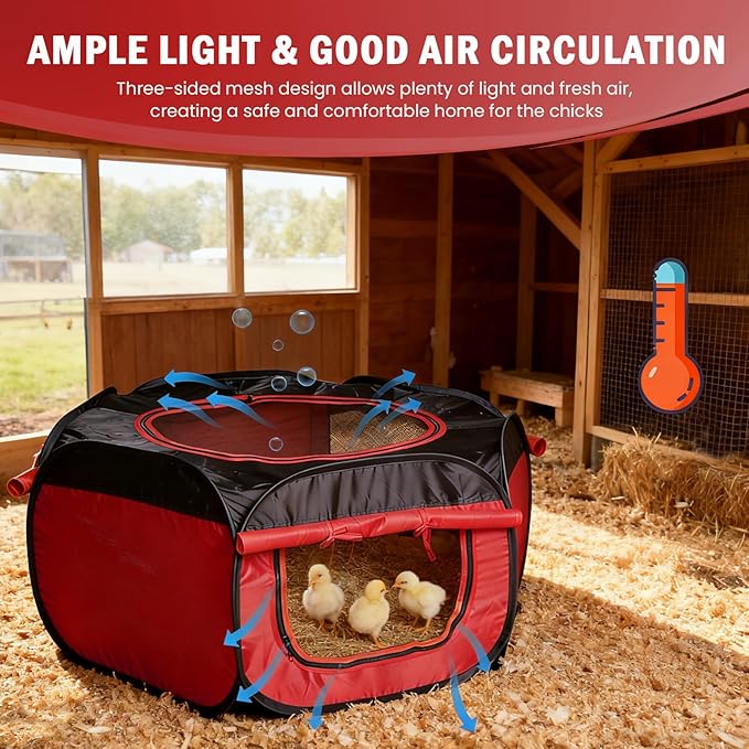 Chicken Brooder Box for Chick Starter Kit Upgrade Three-Sided Mesh Window Brooder Box for Chicks, Pop-Up Brooder Pen, Tent Up to 15 Chick, Duck and Quail