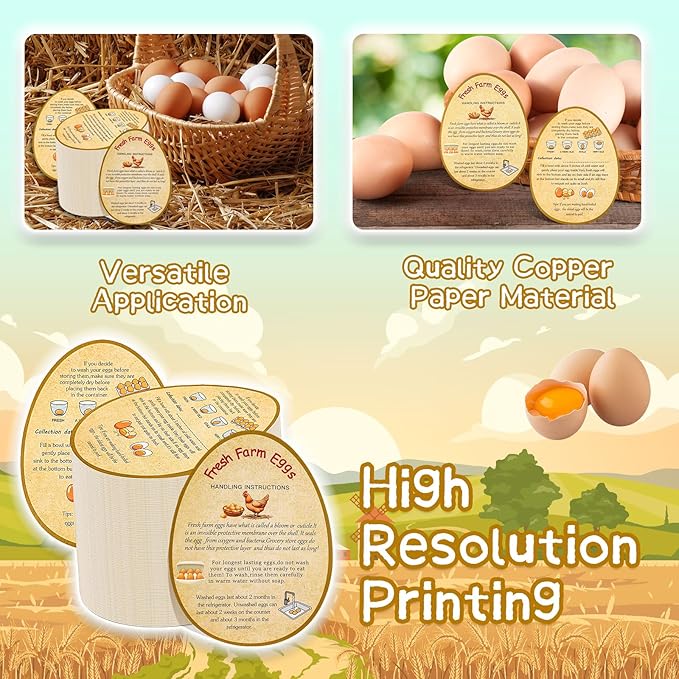 250PCS Farm Fresh Egg Handing Instruction Cards,2.7inch×3.5inch Double-Sided Printing Eggs Shape Sign for Farm Packaging cartons,Easy to Write The Collection Date.