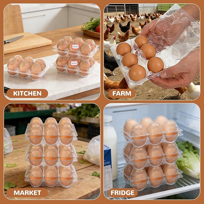 50-Pack of 6-Count Plastic Egg Cartons – Clear Break-Resistant & Reusable Egg Tray for Duck or Medium Eggs, Stackable Eggs Holder for Refrigerator, Home Kitchen, Market & Farm Use