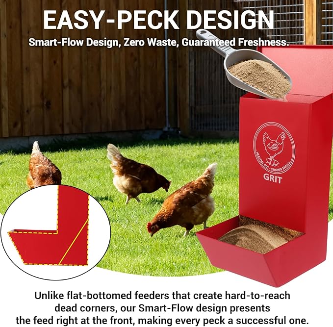 2-Pack Metal Chicken Grit Feeder & Oyster Shell Feeder with Lid - Hanging Gravity Poultry Feeder for Chickens, Ducks, Quail - Rain Proof Chicken Coop Accessories - Wall Mount Chicken Feeders No Waste