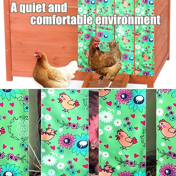 Chicken Nest Box Curtains - Home Partition Curtain for Laying Eggs - Wind, Rain, Light Protection - Prevent Disturbance - Easy Button Closure (Green)