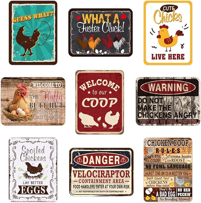 WERNNSAl Chicken Party Decorations - 9PCS Chicken Birthday Party Supplies for Kids Adults Funny Farm Chicken Coop Sign Gift Posters for Door Yard Garden Wall Decor