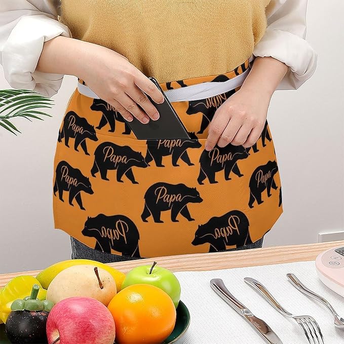 Unisex Apron for Cooking Server Waitress Half Waist Apron with 3 Pockets
