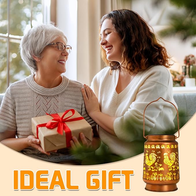 Chicken Gifts for Women, Mom, Grandma, Birthday, Retirement, Thanksgiving,Rooster Decorative Waterproof Hanging Solar Lanterns Outdoor Garden Decor LED for Yard, Patio, Lawn, Landscape, Backyard