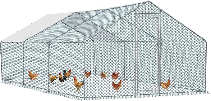 Outvita Chicken Coop, 19.5×10 FT Large Metal Chicken House, Poultry Habitat Cage with Waterproof Cover, Walk-in Chicken Run Pen for Small Animals, Yard, Farm, Patio