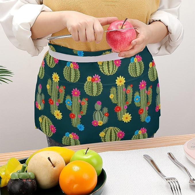 Server Apron with 3 Pockets Waist Waiter Waitress Half Apron Short Aprons