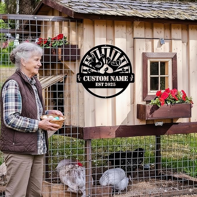Custom Chicken Coop Metal Sign, Personalized Chicken Coop Sign for Outside, Custom Metal Hen House Farm Signs, Chickens Hen House Farmhouse Wall Art Decor