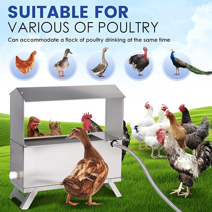 1.6 Gal Automatic Chicken Waterer Stainless Steel Poultry Waterer Dispenser with Float Valve Kit and Bottom Bracket Chicken Waterer Feeder for Hen Duck Goose Turkeys