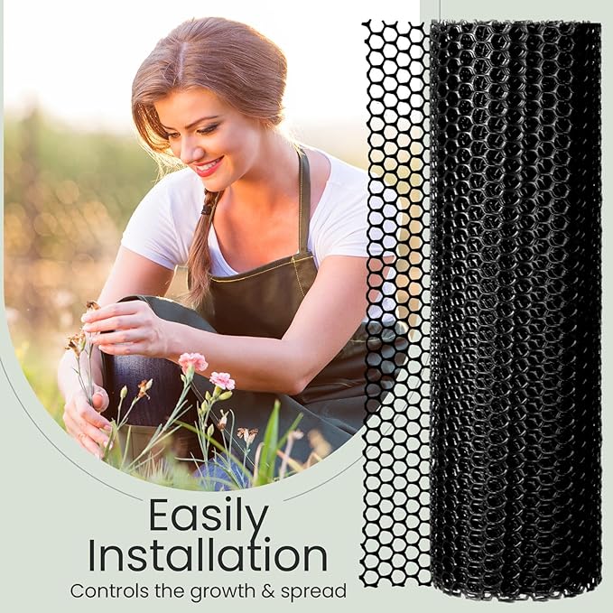 Landical 6 Rolls Plastic Chicken Wire Fencing Mesh 15.7 in x 10 ft Each Plastic Mesh Fence with Zip Ties Hexagonal Poultry Netting Garden Fencing Cat Fencing and Bird Netting(Black)