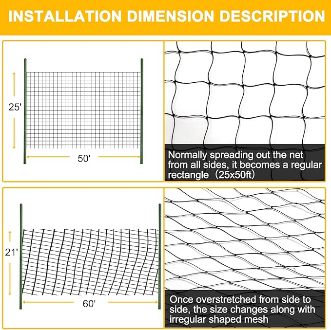 Bird Netting for Chicken Coop, 25'x50' with 2.4" Square Mesh Poultry Netting Heavy Duty Nylon Nettings for Garden, Aviary Net Fruit Tree Nettings