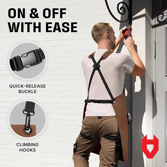 NoCry Woodworking Apron for Men — Reinforced Pockets with Metal Rivets, Magnetic Holder & Leather Tool Loops — Shop Aprons for Men with Cross-Back Straps, Non-Slip Shoulder Pads & Quick-Release Buckle