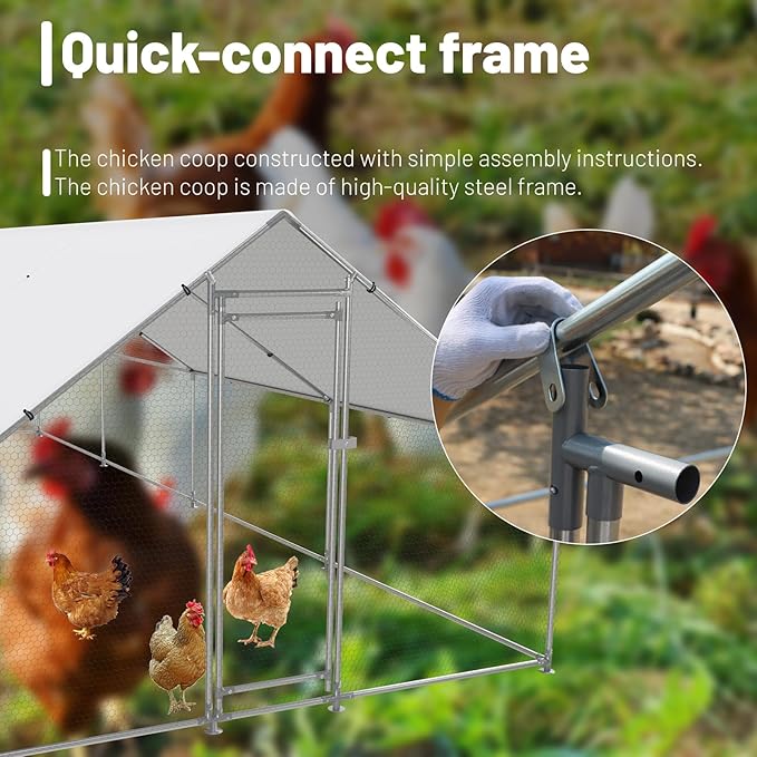Large Metal Chicken Coop Chicken Pen with Water-Resident and Anti-UV Cover Walk-in Poultry Cage Chicken Runs for Yard with Cover Duck Rabbit Dog House Outdoor