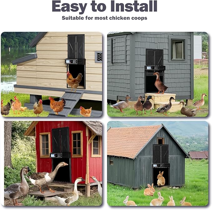 Extra Large Automatic Chicken Coop Door, Battery Powered Chicken Door with Timer & Manual Control, LED Screen, Anti-Pinch & Low Battery Reminder, IPX45 Waterproof Aluminum Auto Electric Chicken Door