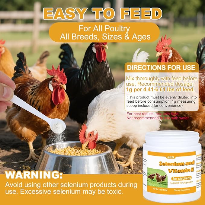 E+S Poultry Vitality Formula | Selenium for Chickens & All Poultry | Nutrient Support Powder for Energy Balance and Mobility | Feed Mix Additive for Healthy Growth