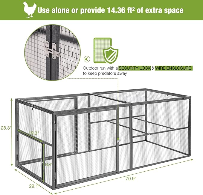 Chicken Run Chicken Coop Walk-in Poultry Cage Hen House Rabbits Habitat Cage, Extension Run for Multi Coops Large