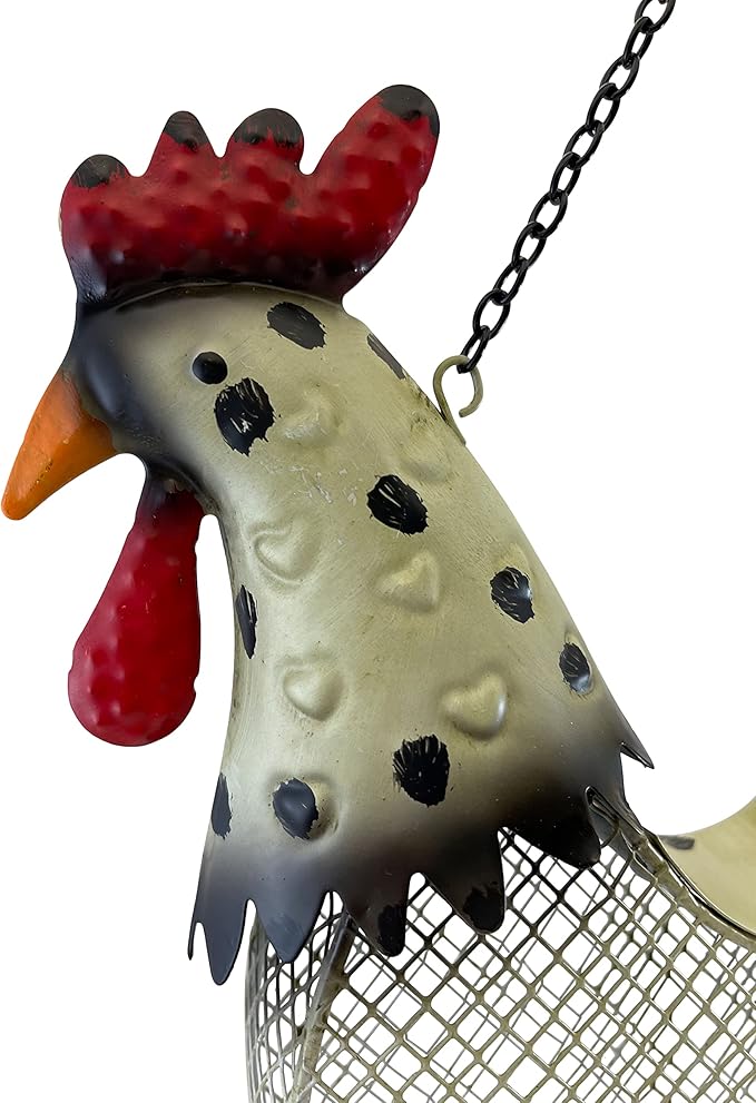 Gift Essentials Metal Mesh Bird Feeder, Rustic Rooster with Hanging Chain, Holds Approximately 5 Cups Bird Seed
