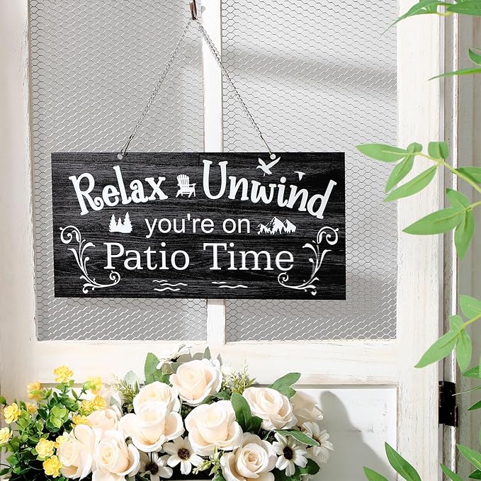 Hotop Patio Decor Patio Sign Decorations Outdoor Metal Porch Wall Decor Rustic Farmhouse Wall Art for Backyard Porch Balcony Gazebo Accessories(12 x 6",Black)