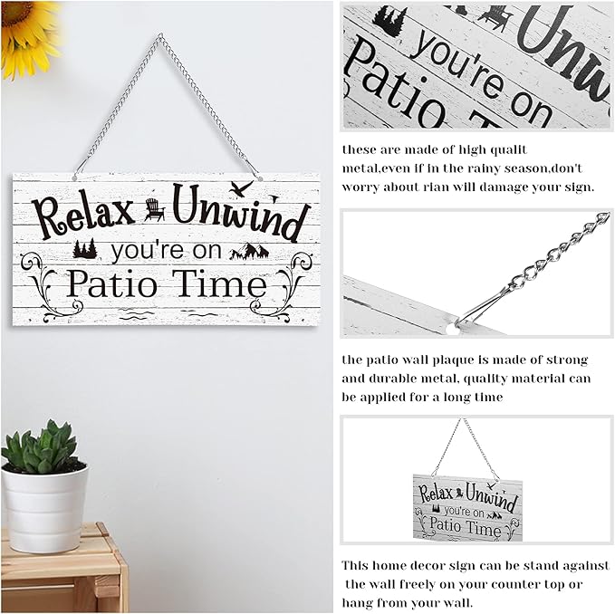 Hotop Patio Decor Patio Sign Decorations Outdoor Metal Porch Wall Decor Rustic Farmhouse Wall Art for Backyard Porch Balcony Gazebo Accessories(10 x 5",White)