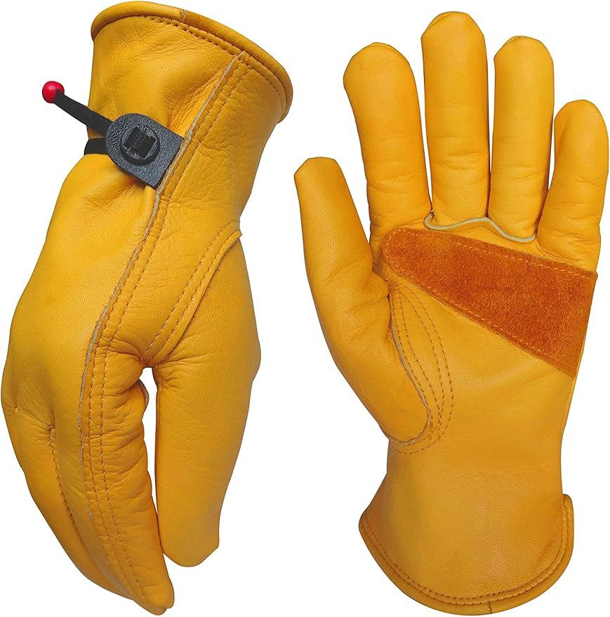 Heavy-Duty Cowhide Work Gloves Leather Work Gloves for Industrial/Gardening/Cutting/logging/Mechanics/Yard/Construction/Motorcycle/Farm, Men & Women Medium(1 Pair)