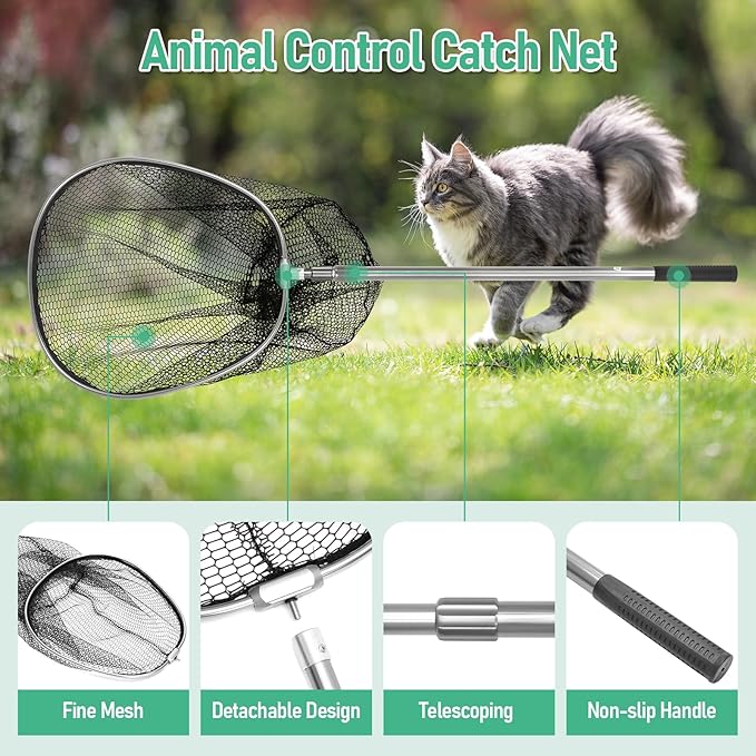 Catch Net Big Animal Control Catcher with 21" Net Opening Chicken Leg Hook with Telescopic Handle 37.4''-93.3'' for Duck, Goose Fish Cat Bird Pigeon Raccoonand and Others