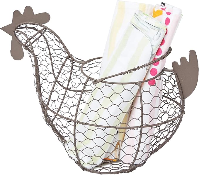 Tag 11.5 inch Farmhouse Rustic Vintage Chicken Wire Egg Basket With Handle For Egg Holder Fruit And Kitchen Living Room Home Rooster Decor Decoration Collecting And Countertop Storing Eggs Brown