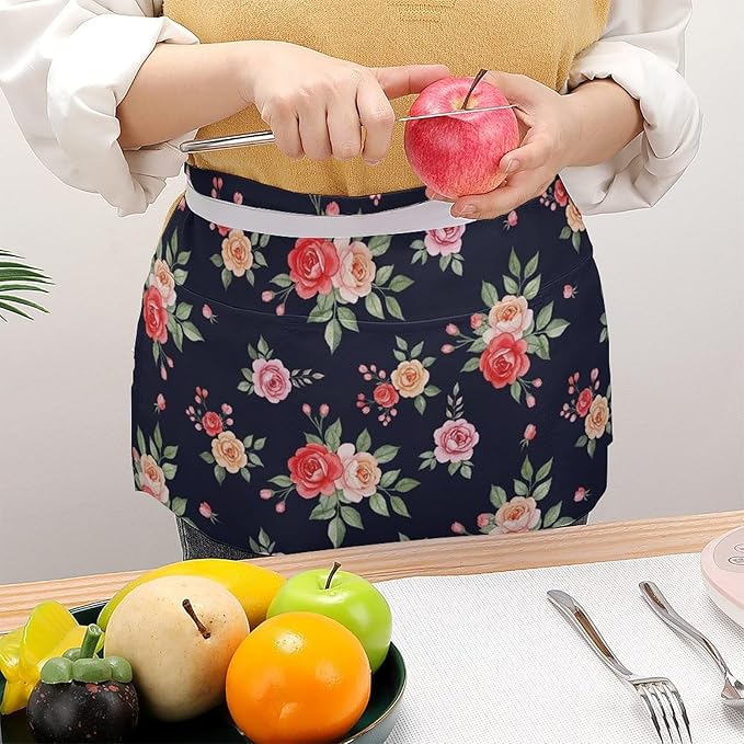 Unisex Apron for Cooking Server Waitress Half Waist Apron with 3 Pockets