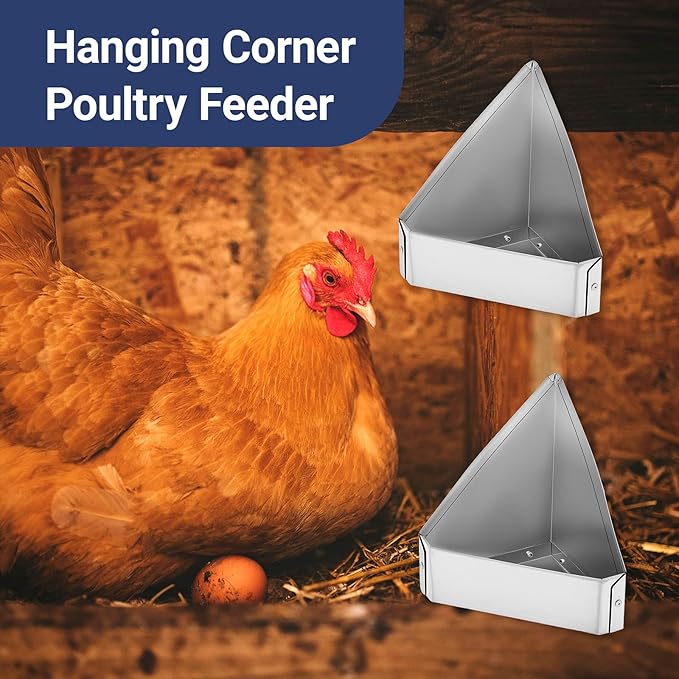 2Pcs Chicken Feeders for Cages,Small Metal Trough Feeder Galvanized Steel Rain Proof Chicken Coop Accessories Supplies Hanging Corner Poultry Feeder Food Dispenser for Chicken Ducks Pet Small Animals