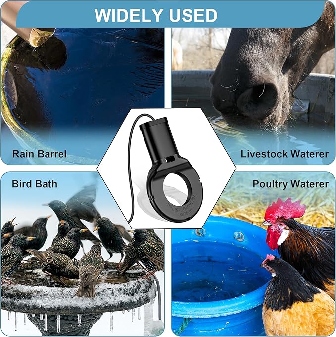 750 Watt Utility De-Icer Submergible Cast Aluminum Chicken Water Heater for Livestock Tank Heater Winter (Black)