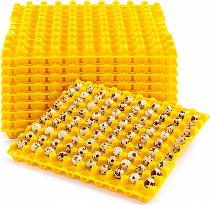 10 Pcs 90 Egg Plastic Trays Quail Egg Flats Holder for Quail Pigeon Dove Bird Flat Carton (Yellow)