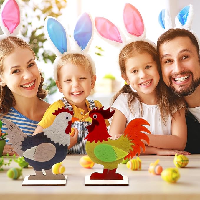 2pcs Easter Chicken Decoration for Home Farmhouse Rooster Decor Chicken Party Decoration Wooden Sign Wood Cutout Ornament Hen Craft Table Kitchen Garden Tiered Tray