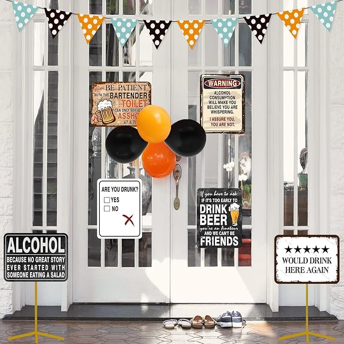 WERNNSAl Beer Party Decorations - 9 PCS Vintage Beer Birthday Decorations for Men Women Cheers and Beers Party Decorations Funny Alcohol Party Signs for Home Bar Man Cave Wall Decor