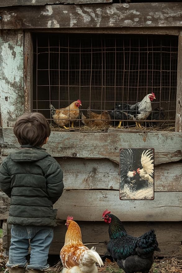 Vintage Metal Sign Farm Rooster Fighting Cock Cockfighting Gamecock Retro Game Fowl Metal Poster Home Garden Garage Farmhouse Aluminium Sign Art Wall Decor Plaque 12x8 Inch