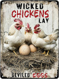 Metal Art for Outside Chickens Lay Deviled Eggs Metal Signs Vintage Room Decor Aesthetic Wall Art 16x12 Inch