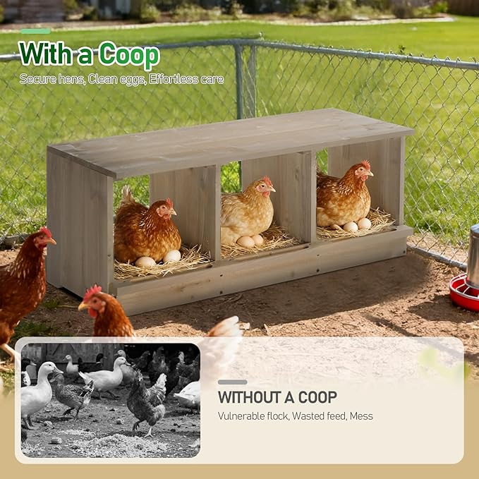 Outvita Nesting Boxes for Chickens 3 Compartments, Wood Chicken Nesting Box Wall Mount, Versatile Use Nest Box for Chicken Coop, Easy to Assemble for Chickens, Hens, Ducks