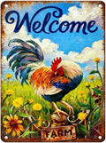Vintage Chicken Tin Sign Welcome Retro Coop Metal Sign Funny Chicken Lovers Nostalgic Rustic Wall Decor For Home Farmhouse Poultry House Farm Outdoor Yard Bedroom 16 * 12In