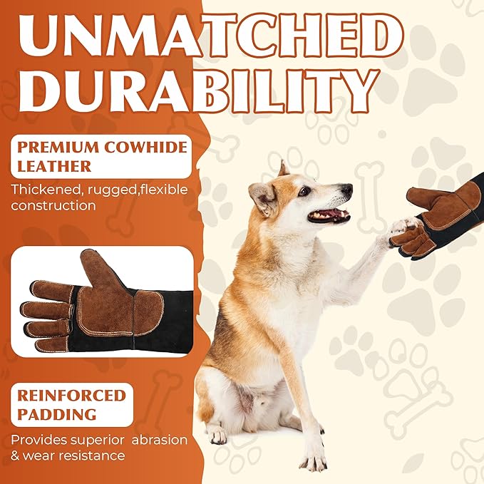 HANDLANDY 24 Inches Animal Handling Gloves Bite-Proof, Scratch-Resistant, Pet Gloves for Dogs, Cats, Falconry, Gardening