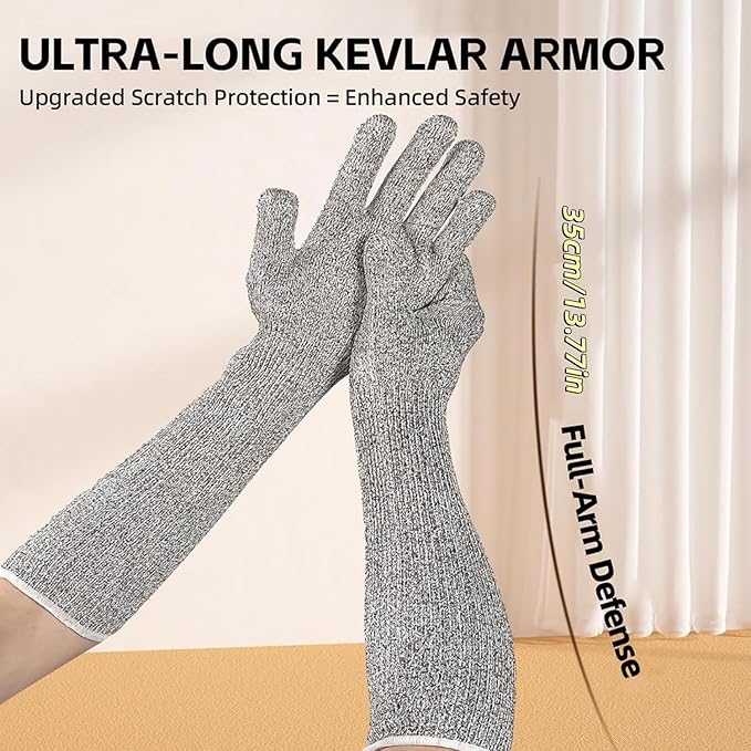 Pet Handling Gloves – 16" Extra-Long Kevlar Cat Grooming Arm Sleeves, Anti-Scratch & Bite Resistant Protective Sleeves