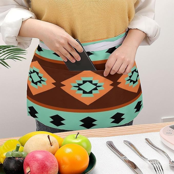 Server Waist Aprons Waitress Unisex Chef Works Half Apron with 3 Pockets