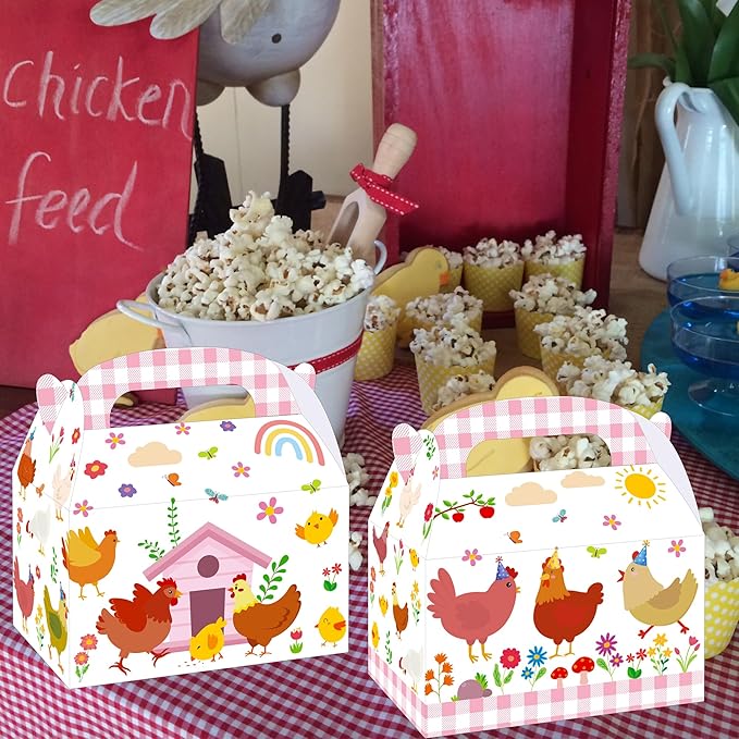 umoni Chicken Party Supplies Little Chick Birthday Favor Box 12PCS Chicken Theme Gift Box Farm Animals Treat Boxes for Barnyard Baby Shower Party Decor