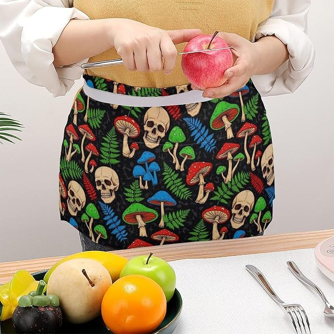 Server Waist Aprons Waitress Unisex Chef Works Half Apron with 3 Pockets