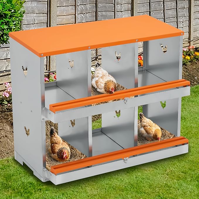 GarveeLife Chicken Nesting Box, 3 Compartments Nesting Box for Chickens, Two-Tier Galvanized Steel Chicken Egg Laying Box with Large Vented Holes Wall Mounting for Easy Egg Collection