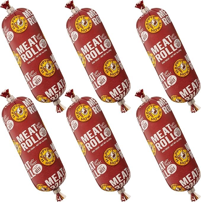 Happy Howie's Soft Meat Roll Treat - Soft Dog Food Beef Rolls, High Protein, Natural Ingredients, for All Dogs, Made in USA - Beef, 7 Oz (Pack of 6)