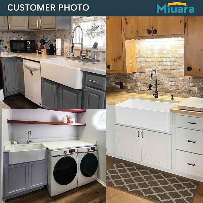 Miuara Farmhouse Sink 24 Inch - Small Apron Front Undermount Kitchen Sink Reversible 24"x18"x10", Farm House Style Single Bowl, Heavy Duty Solid Fireclay, Glossy White, for Kitchen & Laundry