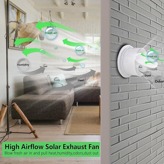 Solar Exhaust Fan, 25W Solar Panel 8'' High Speed with Bracket Solar Powered Fan, 2600 RPM Powerful Solar Fan for Chicken Coop, with an AC to DC Power Adapter for Greenhouse,Shed Attic