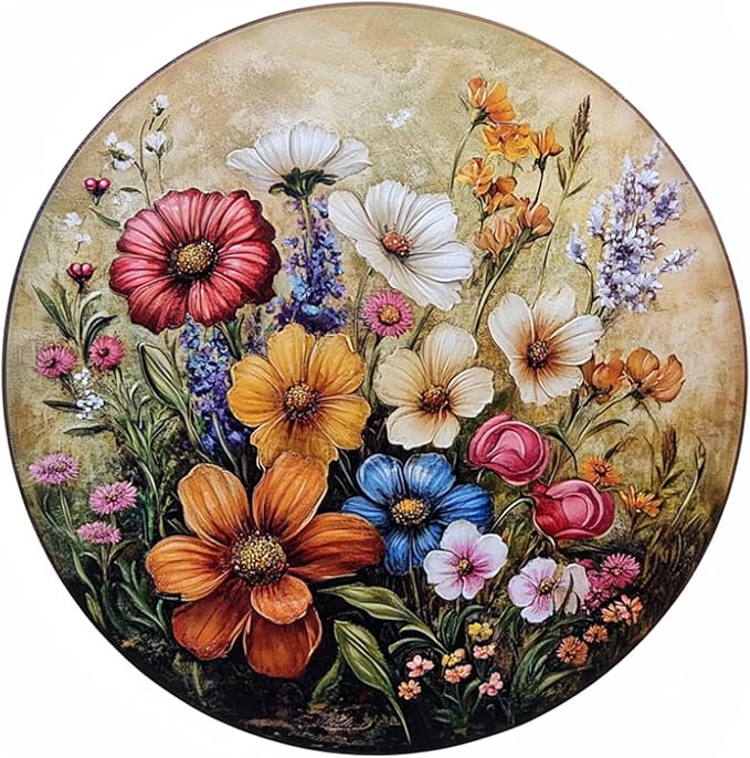 Round Tin Sign Funny Flowers Metal Tin Sign for Home Farm House Rustic Garden Yard Vintage Outdoor Outside Porch Wreath Wall Funny Decor 8 Inch