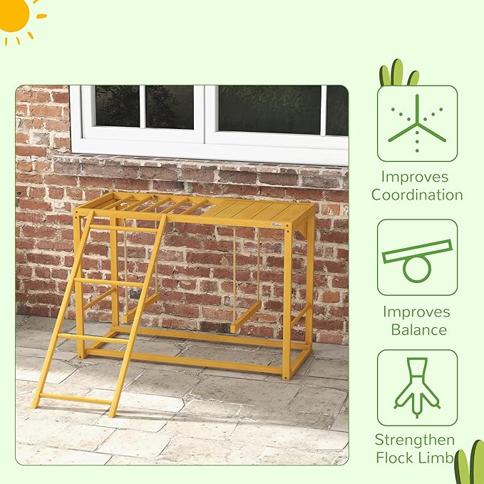 PawHut Chicken Activity Play with Swing Set for 3-4 Birds, Wooden Chicken Coop Accessory with Multiple Chicken Perches & Hen Ladder, Natural