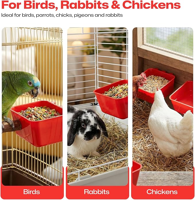 20Pcs 18 oz Bird Cage Cups, Red Plastic Poultry Feeder Waterer Cups, Hanging Wire Cage Bowls for Chicken Pigeon Bunny Gamefowl Farm Poultry